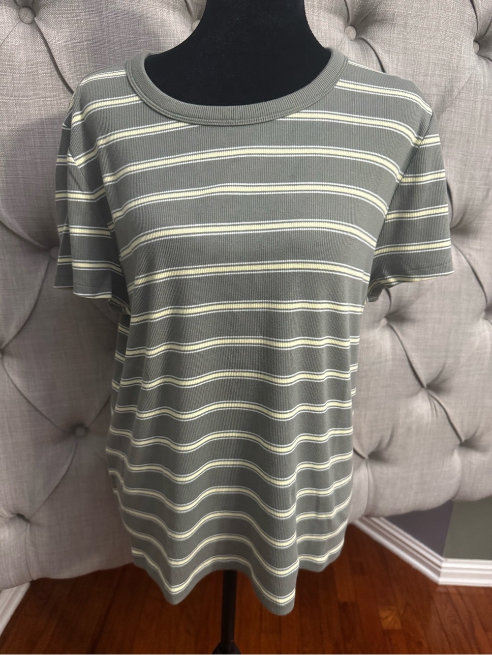 GAP Olive Green Striped Short-Sleeve Crewneck Tee